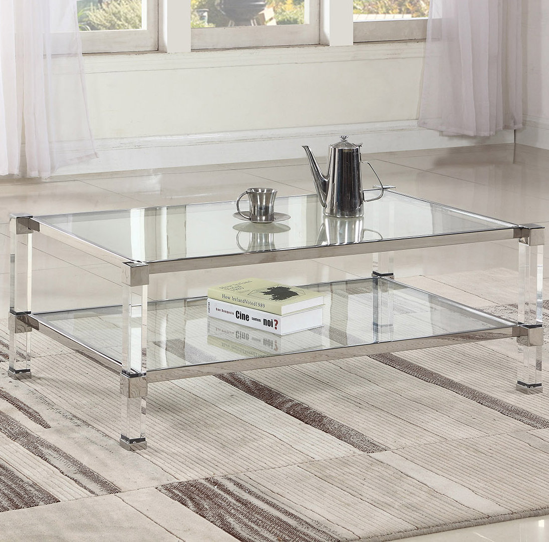 Furniture Stunning Modern Contemporary Glass Coffee Table Chrome SELENA