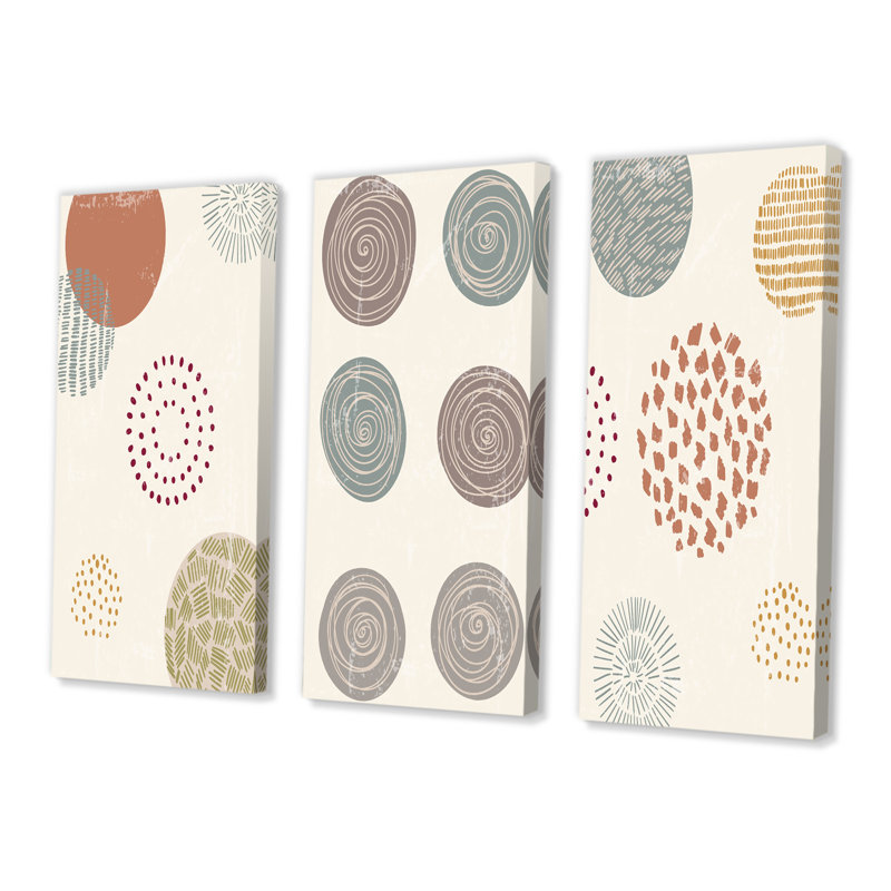 Trendy Retro Shapes I - Mid-Century Modern Art Set Of 3 Pieces Size: 32" H x 48" W