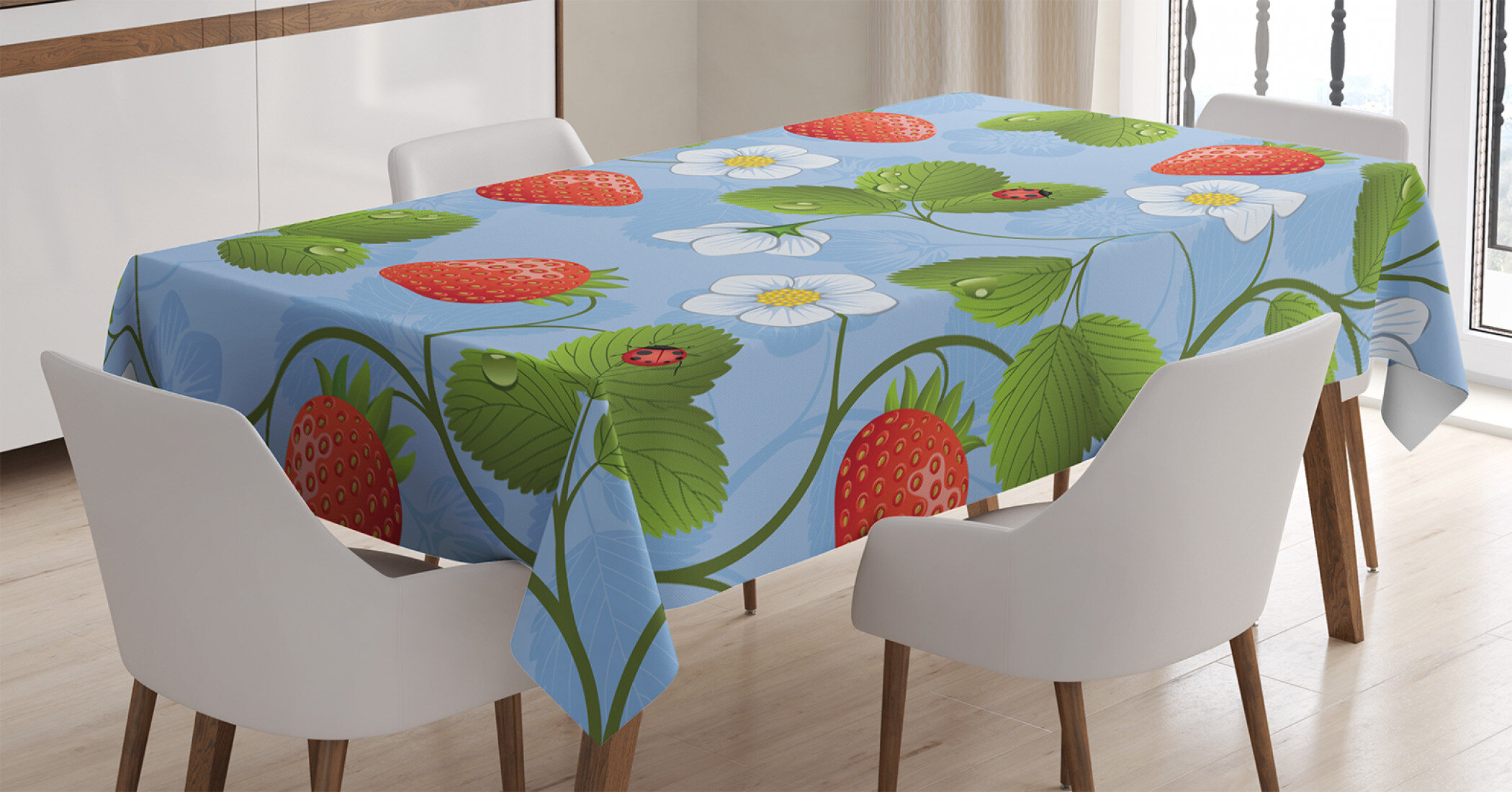 Colorful Strawberry Flowers and Butterflies Graphically Designed Artwork Print Multicolor Rectangular Table Cover for Dining Room Kitchen Decor 60 X 90 Ambesonne Strawberry Tablecloth 