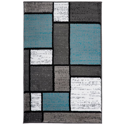 Astley Geometric Area Rug in Blue/Gray/Ivory