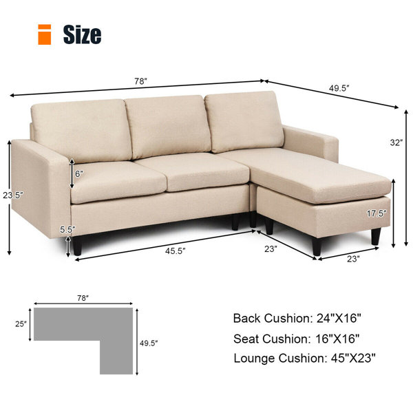 Brayden Studio Izaak 78 Wide Linen Reversible Sofa Chaise With Ottoman Reviews Wayfair