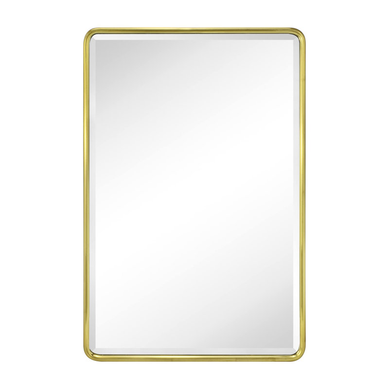 Farmhouse Recessed Metal Bathroom Medicine Cabinets with Mirror with Adjustable Tempered Glass Shelves Finish: Brushed Gold, Size: 24" x 16"