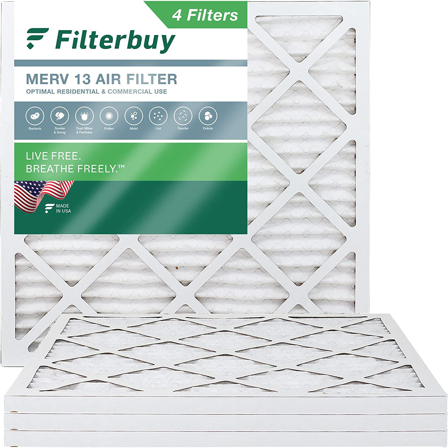 Filterbuy 10x10x1 Air Filter MERV 13, Pleated HVAC AC Furnace Filters ...