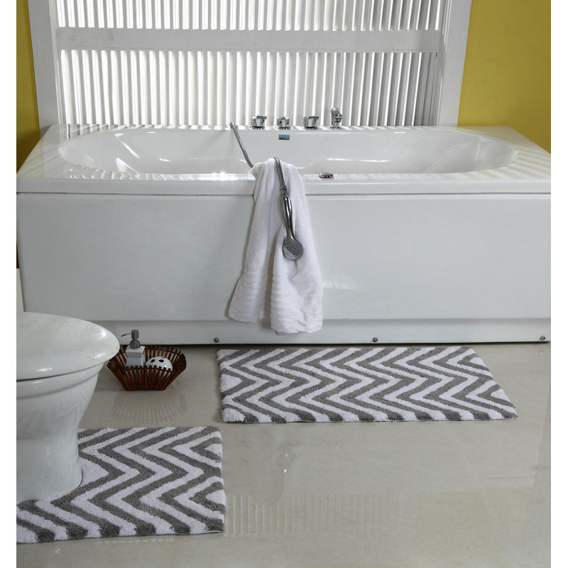 Latitude Run Teichmann Rectangle 100 Cotton Non Slip Chevron 2 Piece Bath Rug Set Reviews Wayfair