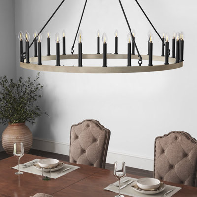 Adriana 24 - Light Living Room Steel Dimmable Candle Style Wagon Wheel Chandelier UL Certified