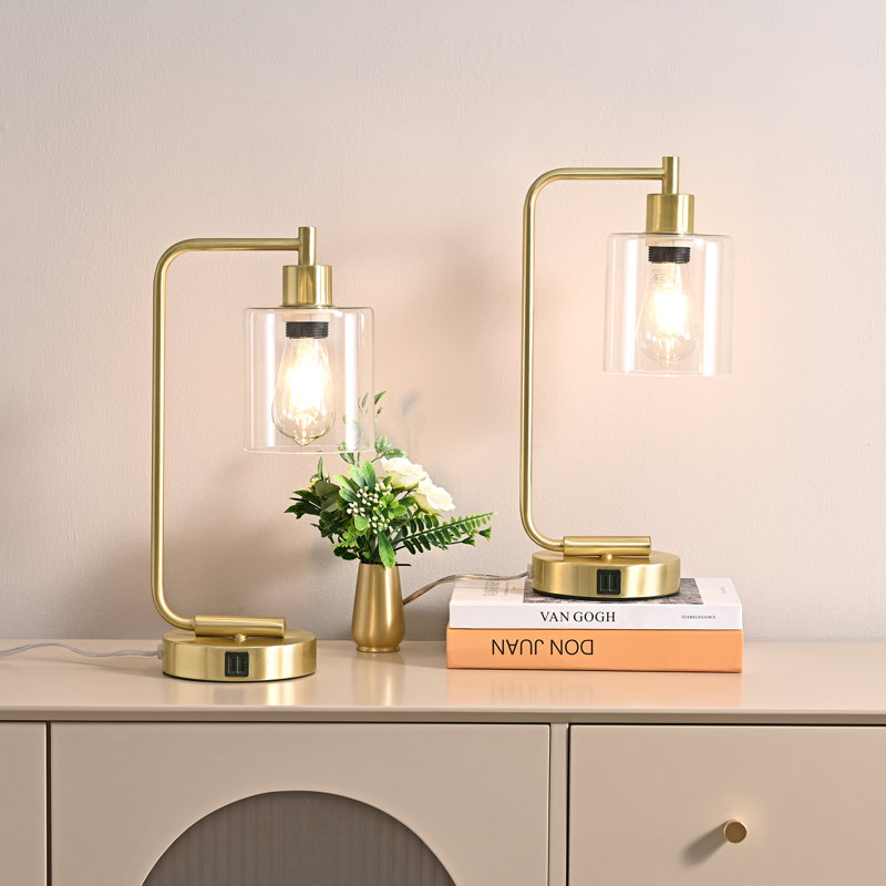 Touch Control Table Lamp Set With USB Finish: Gold