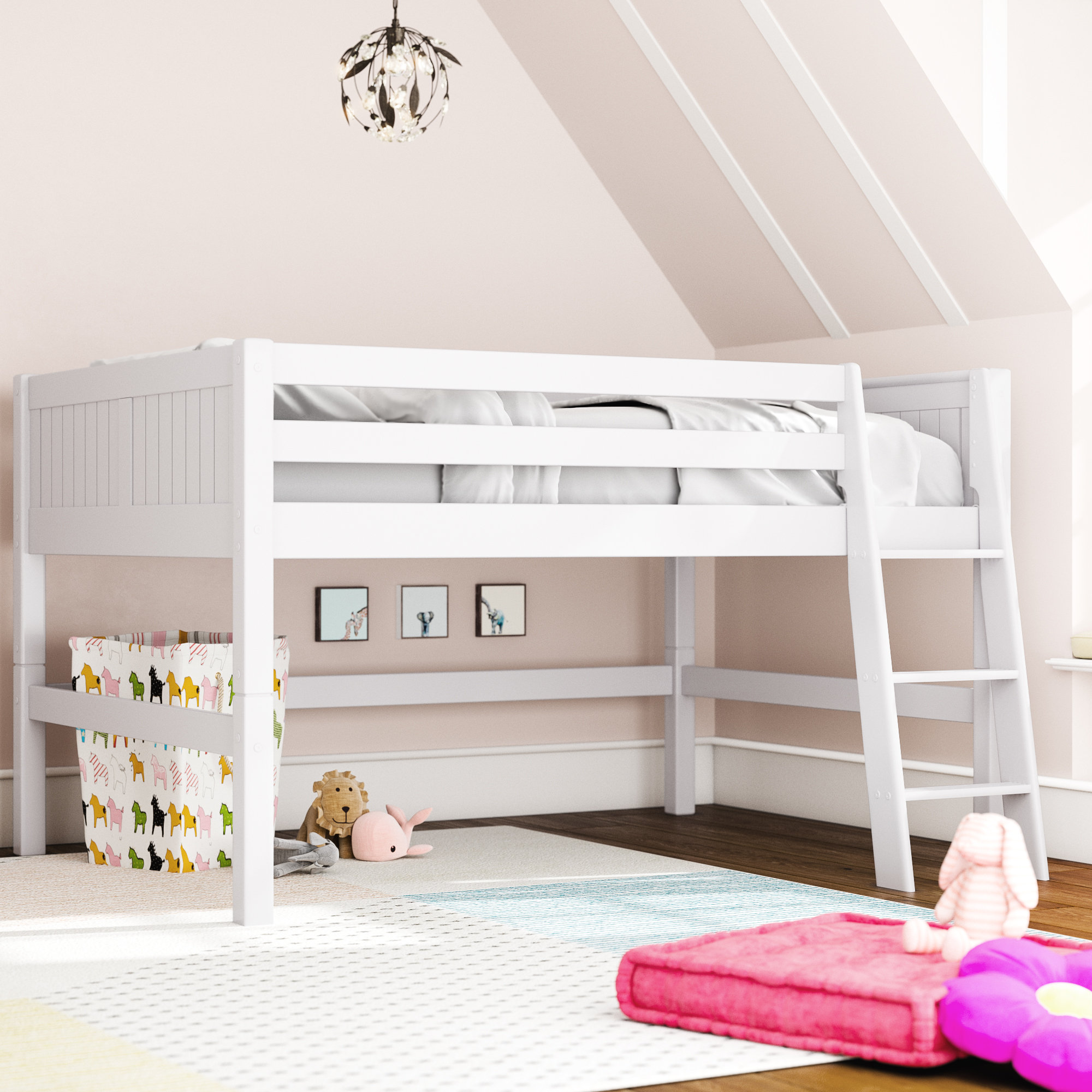 short loft bed with storage