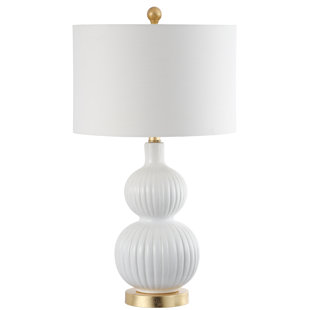 31 H Cream Decorators Lighting 15484 Ribbed Ceramic Gourd Table Lamp