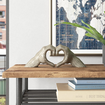 (Broken) Modern Stoneware Ceramic Hand Heart Decorative Sculpture