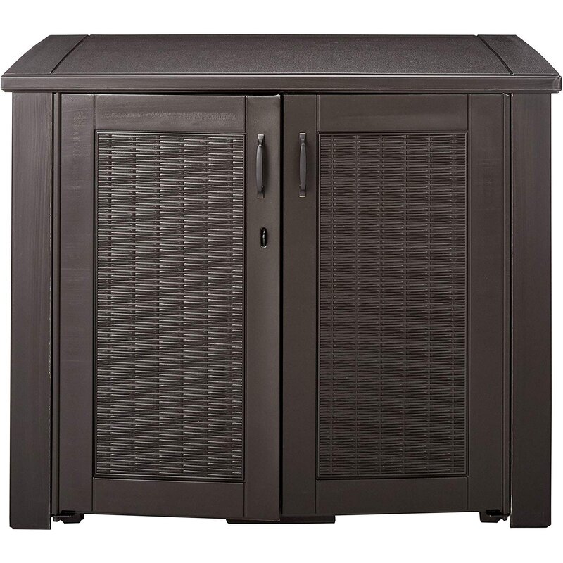 Rubbermaid Chic Outdoor Patio Storage Cabinet 123 Gallon Resin Deck Box Reviews Wayfair