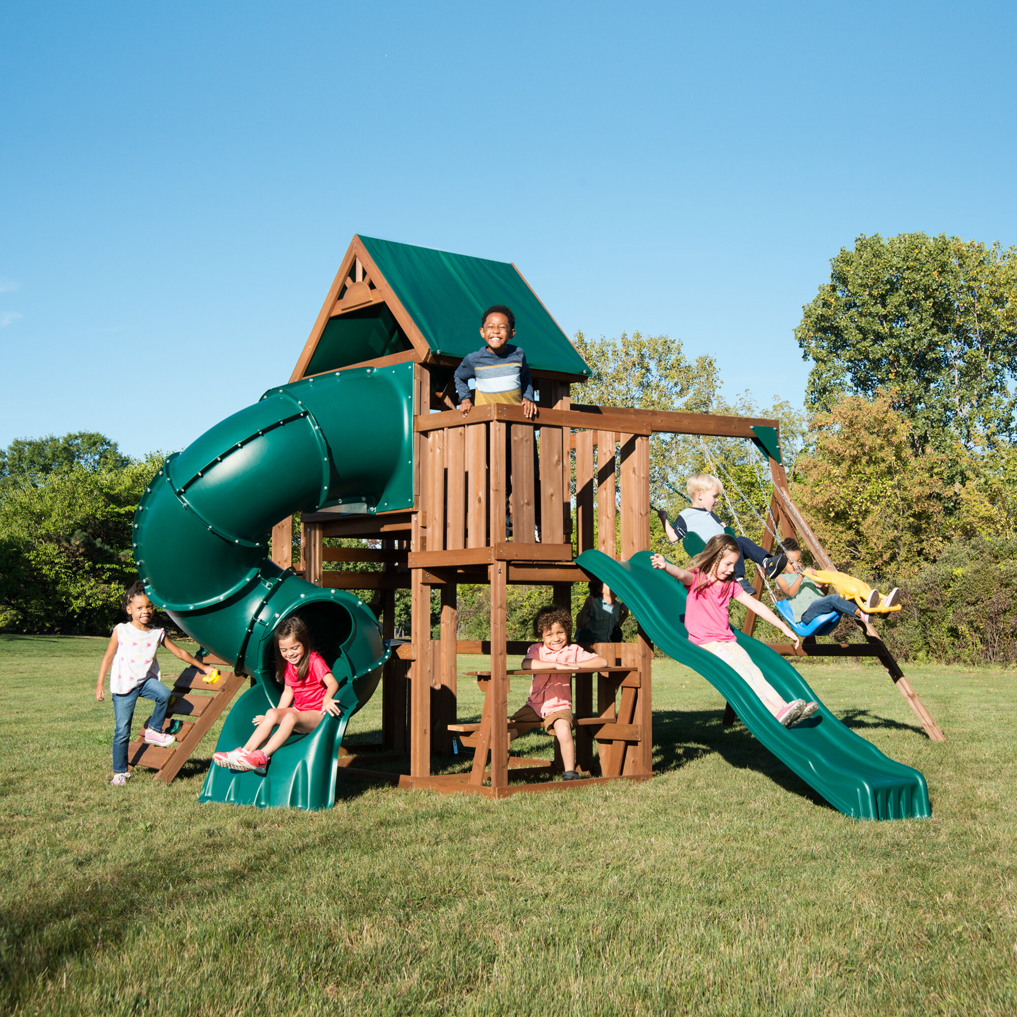 Tellico Terrace Wooden Play Swing Set