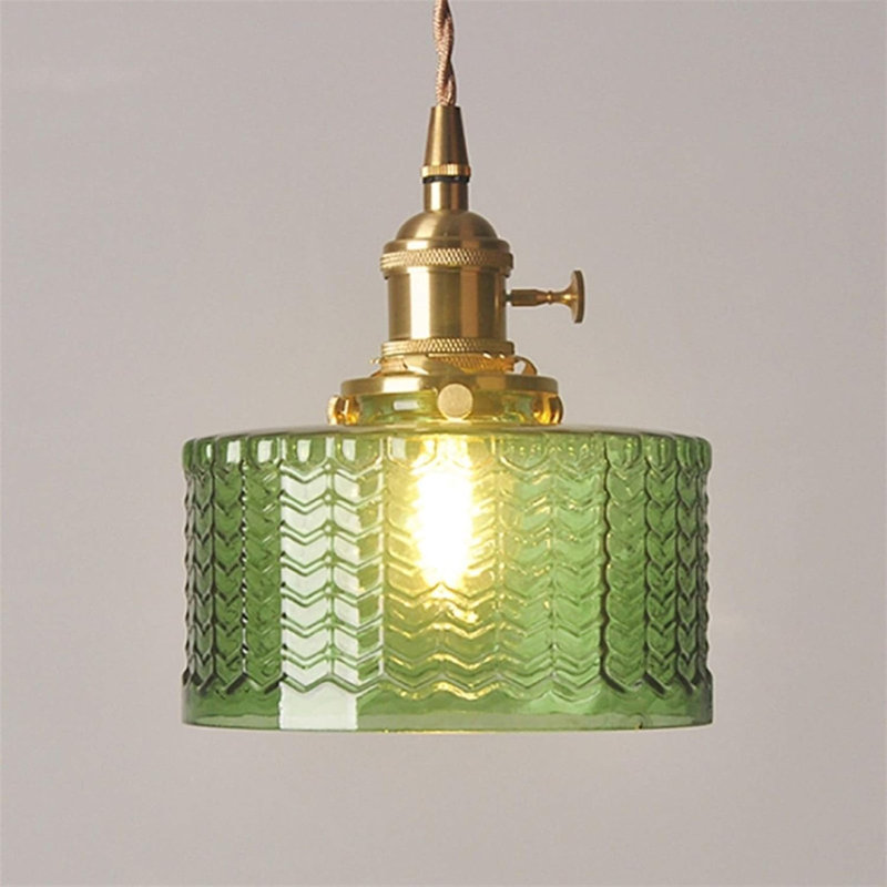 1 - Light Single Drum Glass Pendant Shade Color: Green