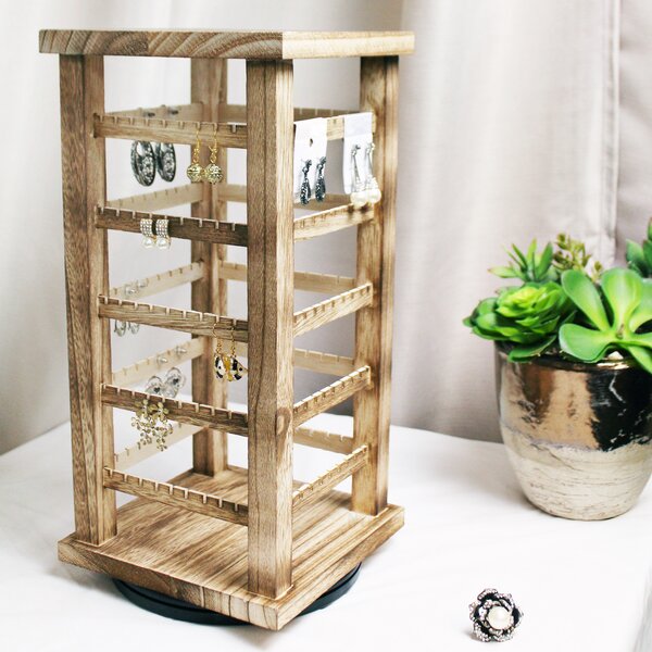 Earring Stand Hexagonal Earring Organizer 6 Tier Earring Holder T shape Jewelry Stand Organizer Jewelry Holder Tower with Wooden Tray for Jewelry Storage and Showcase Black 