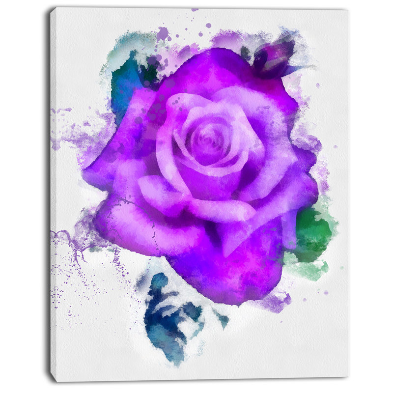 Designart Hand Made Purple Rose Watercolor Painting Print On Hand Made Purple Rose Watercolor Painting Print On Wred Canvas