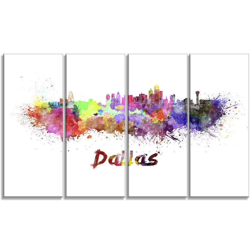 Designart Dallas Skyline Cityscape 4 Piece Painting Print On