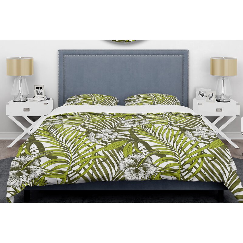 East Urban Home Tropical Palm Leaves I Mid Century Duvet Cover Set