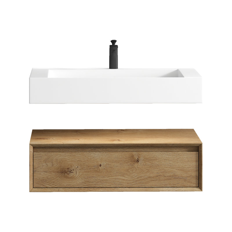 Alysa 36" Wall-Mounted Single Bathroom Vanity Set Base Finish: Smoke Oak INCOMPLETE