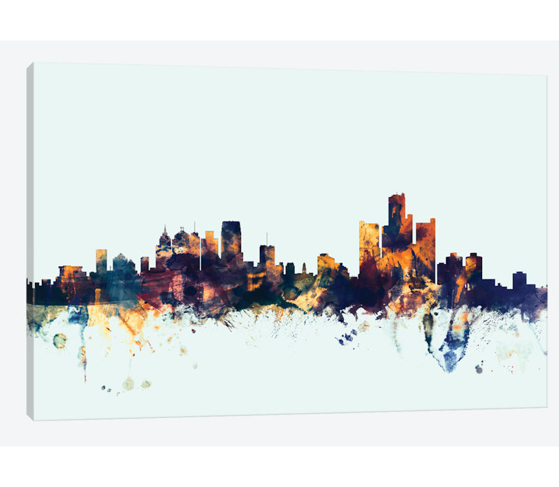 East Urban Home Skyline Series Detroit Michigan Usa On Blue