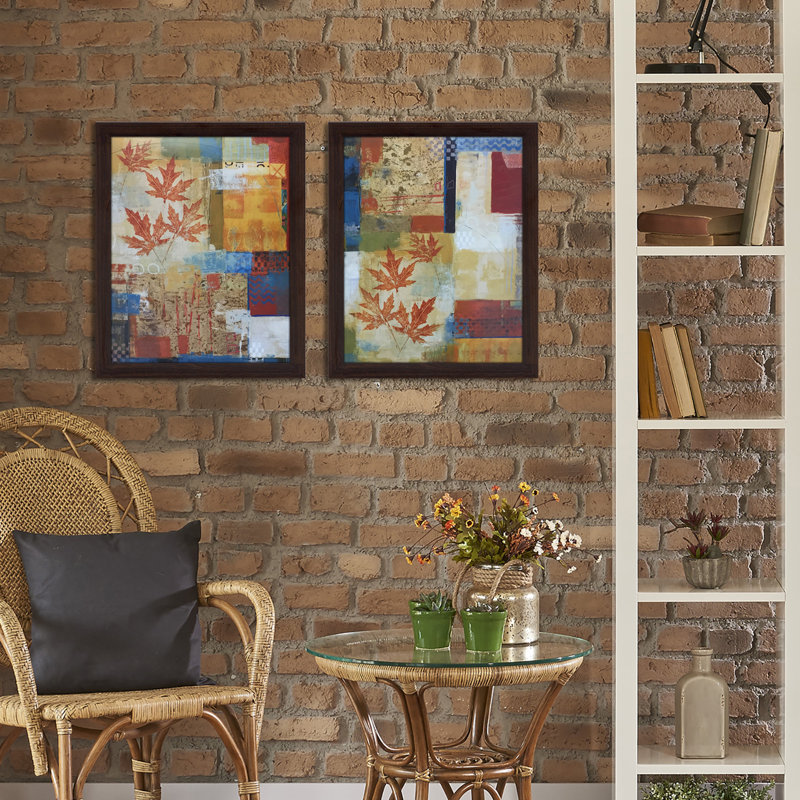 Ebern Designs Checker Board Leaves 2 Piece Framed Acrylic Painting Print Set Wayfair