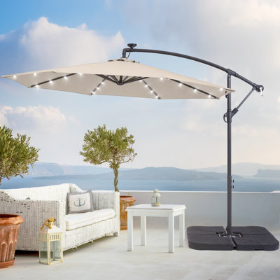 10Ft. Offset Patio LED Umbrella Hanging Umbrella, Outdoor Solar Lights Patio Garden Umbrellas W/Steel Ribs For Deck And Balcony