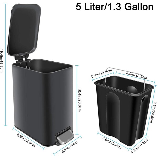 YIP Slim Small Trash Can With Lid Soft Close And Removable Inner ...