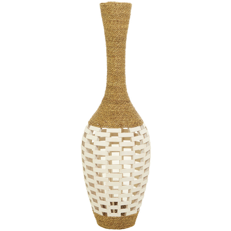 Alachua Seagrass Handmade Wrapped Tall Decorative Brown Vase with Cream Mosaic Bamboo Center Size: 40" H x 12.5" W x 12.5" D