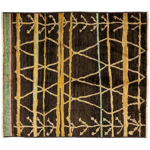 One-of-a-Kind Moroccan Hand-Knotted Brown Area Rug