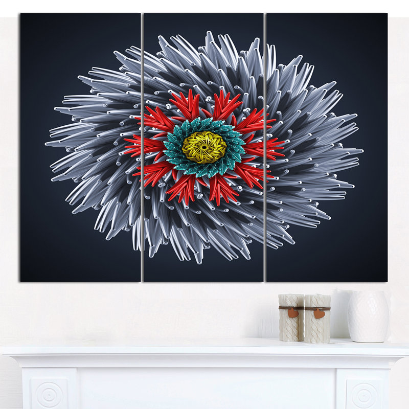 Designart Abstract Silver 3d Flower Graphic Art Print Multi