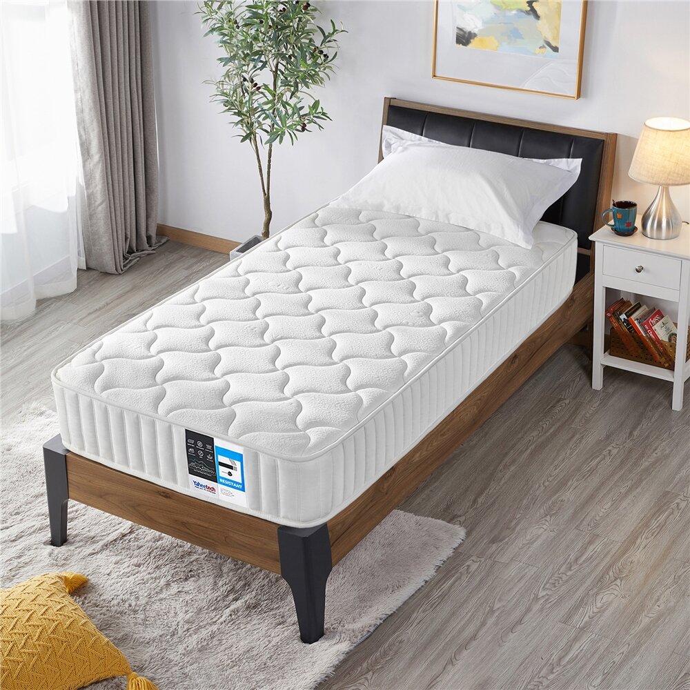 Yaheetech 3ft Single Mattress 10.6 Inch Pocket Sprung Mattress with Memory Foam and Quilted Knitted Fabric and Airy Mesh for Bedroom/Spare Room 