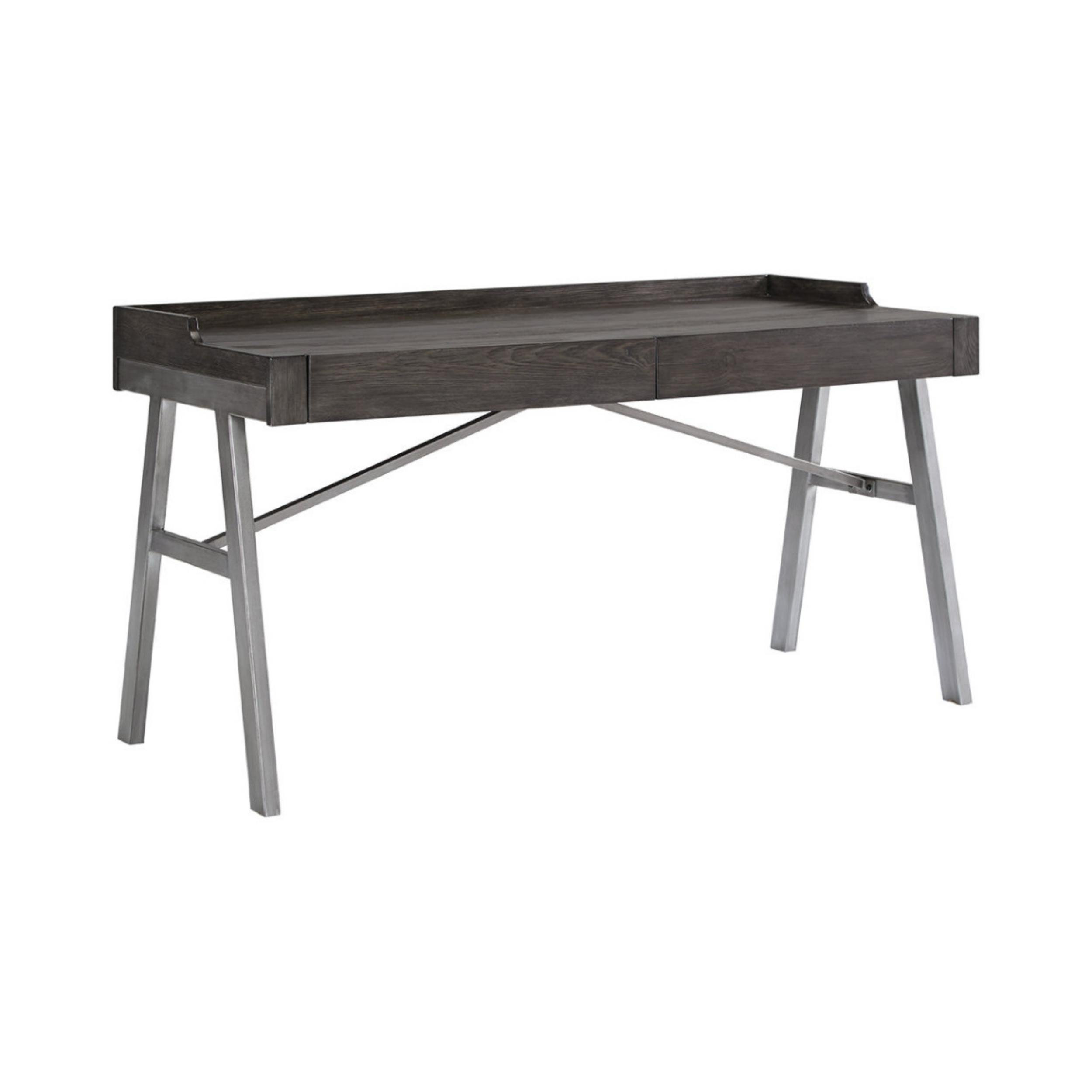 Ebern Designs Two Drawers Wooden Top Desk With Angled Metal Base