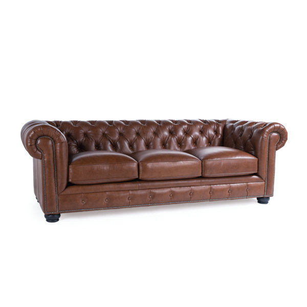 Birch Lane Adelbert 95 Wide Genuine Leather Rolled Arm Chesterfield Sofa Reviews Wayfair