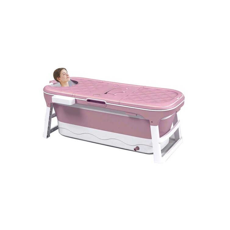 Weylan tec Freestanding Large Foldable Bath Tub Bathtub for Petite Adult Children Baby Toddler Pink 