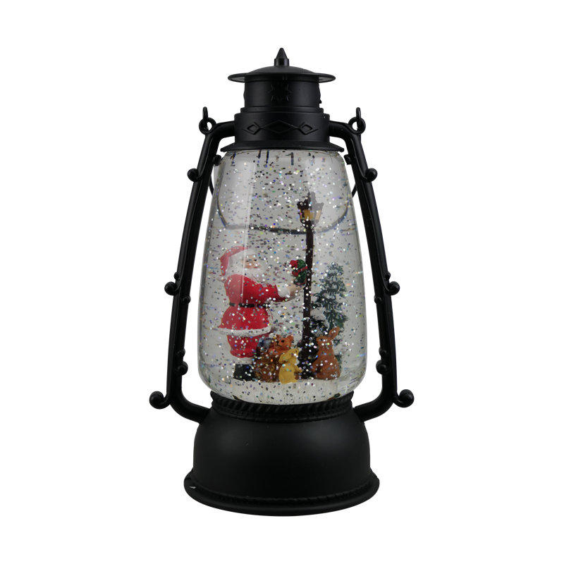The Holiday Aisle® Round Lantern with Santa Scene, Glitter Swirling