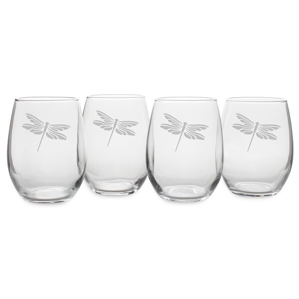 Dragonfly stemless wine glass set of 4 