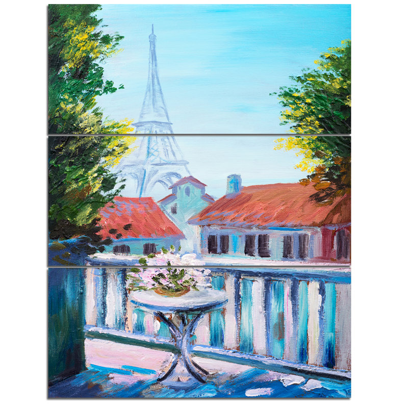 Designart Eiffel Tower Long View 3 Piece Painting Print On