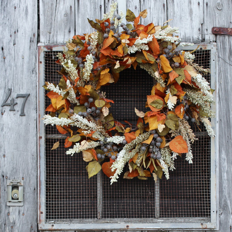 August Grove Aspen Leaves And Heather Berry 30 Silk Wreath Wayfair