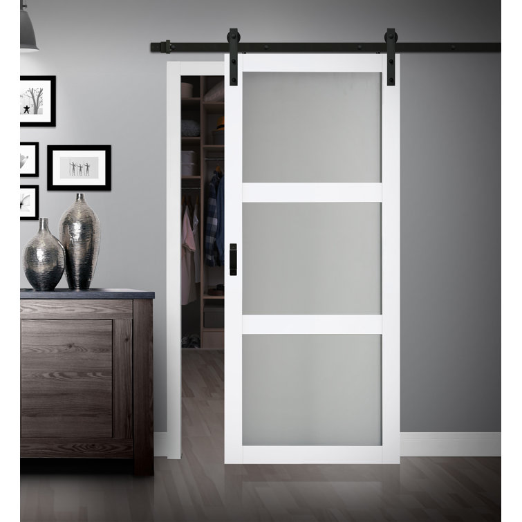 Renin Manufactured Wood And Glass Barn Door With Installation Hardware Kit Reviews Wayfair