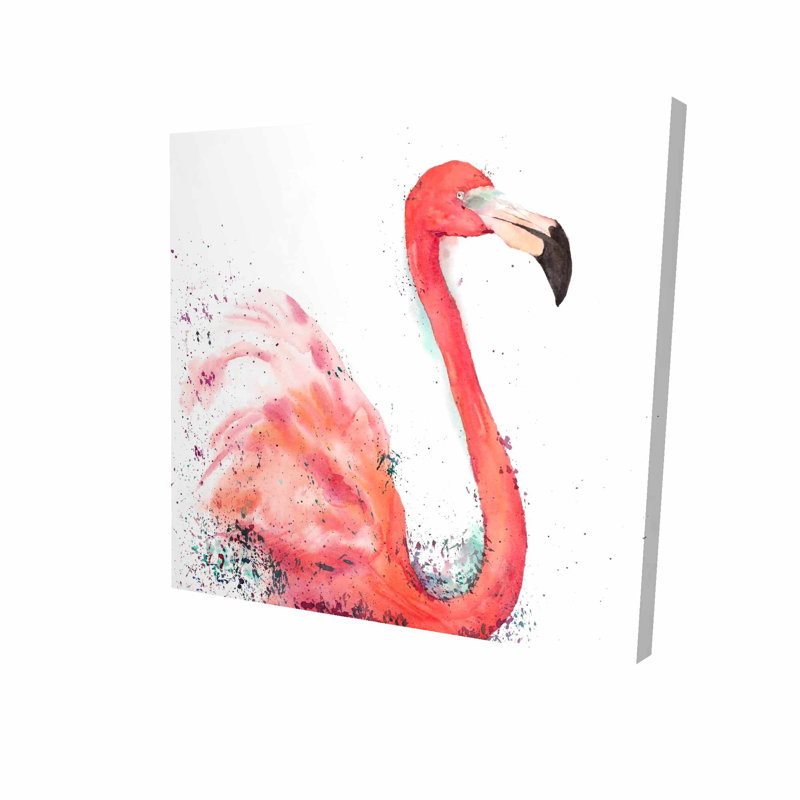 Bay Isle Home Splashing Flamingo Oil Painting Print On Wrapped