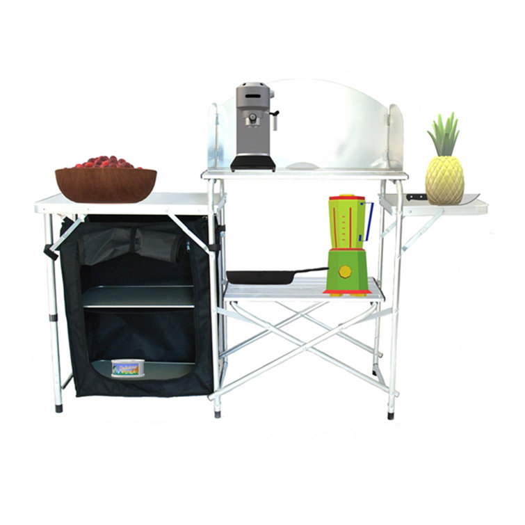 Arlmont Co Folding Cooking Table With Storage Organizer And Windscreen Aluminum Camping Kitchen Quick Set Up And Lightweight Outdoor Portable Cook Station For Bbq Party Camping Wayfair