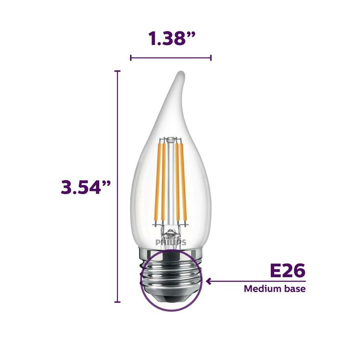 Philips 6 Watt (60 Watt Equivalent) , CA11 LED, Dimmable Light Bulb ...
