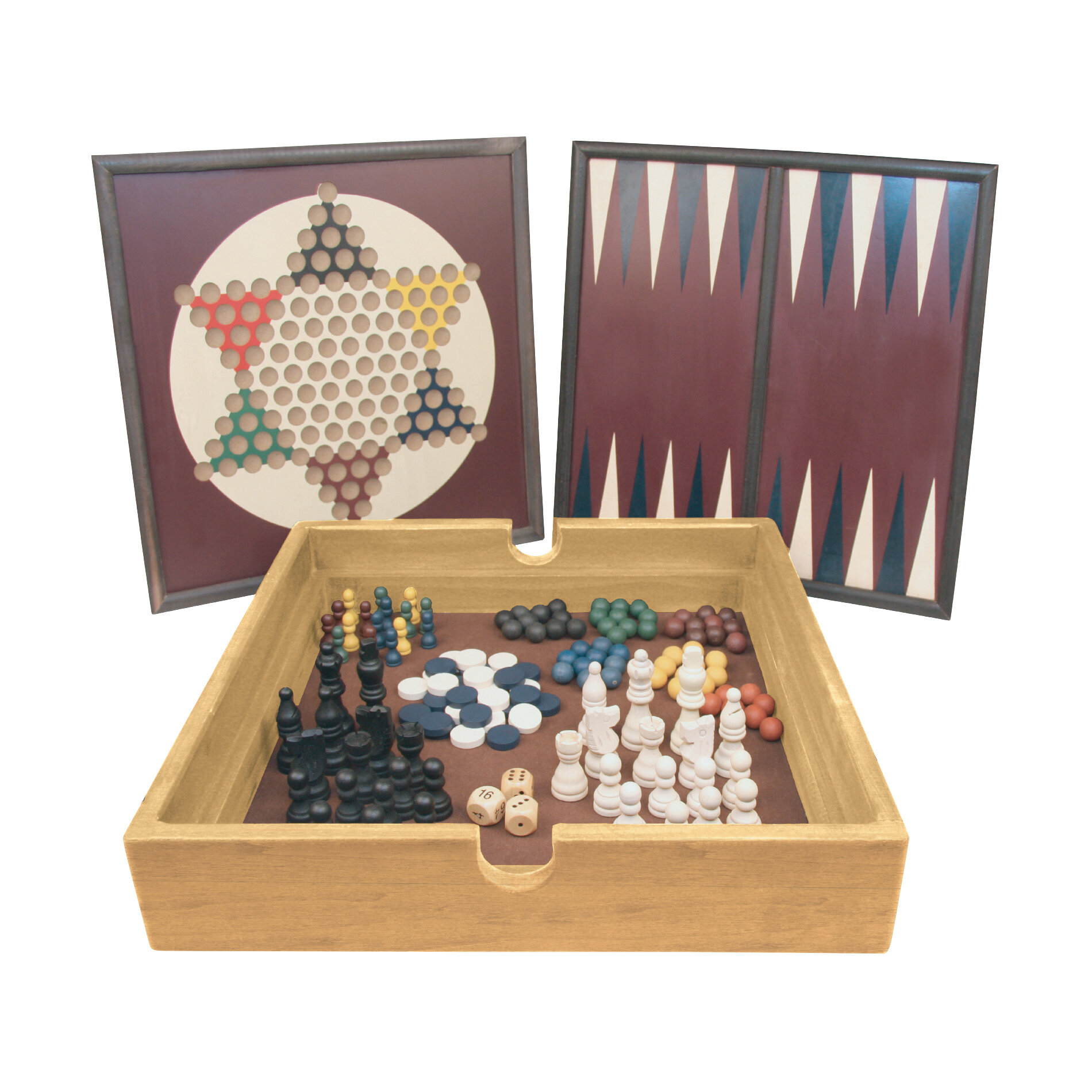 Five in a Row 2-in-1 Wooden Chinese Checkers & Gobang Family Board Game Combo 