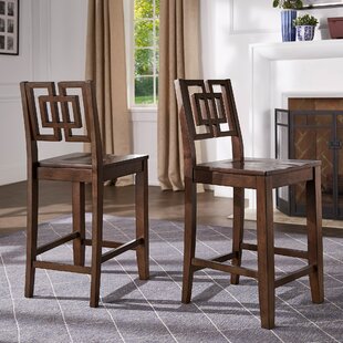 Set of 4 kitchen X-Back counter height chairs with plain wood seat light oak 