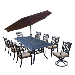 Go to store & view more images Morocco Aluminum 9 Piece Dining Set with Cushions and Umbrella by Oakland Living