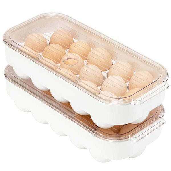 JMSWENJUAN Egg Holder,Clear Egg Tray Storage Box with Lid and special buckle,Stackable PET Plastic Refrigerator Organizer Bins,Eggs Containers 18 Egg Tray White 