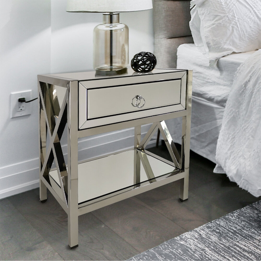 Everly Quinn Theisen 22'' Tall Steel 1 - Drawer Mirrored Accent Chest ...