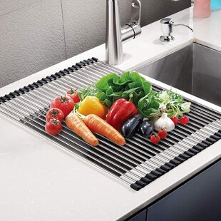 Over the Sink Dish Drying Rack Folding Roll-Up Drain Mat Wash Fruits /& Vegetable