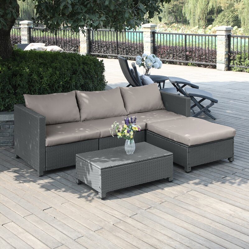 Lachesis 5 Piece Rattan Sectional Set with Cushions