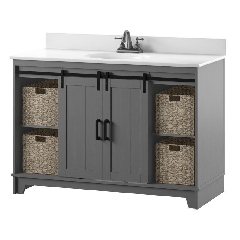Gracie Oaks Trogdon Sliding Barn Door 49 Single Bathroom Vanity Set Reviews