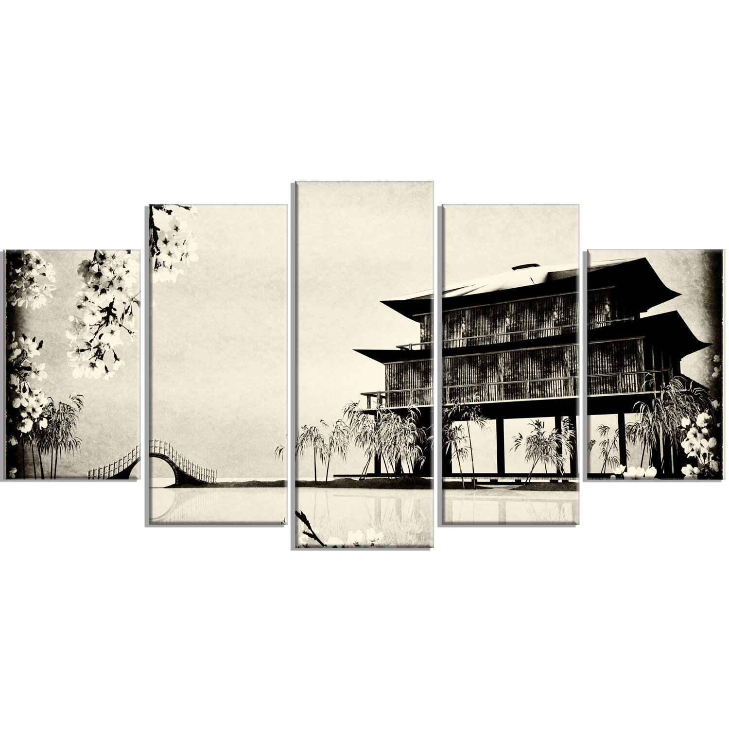 Designart Chinese Ink Painting 5 Piece Wall Art On Wrapped Canvas Set Wayfair