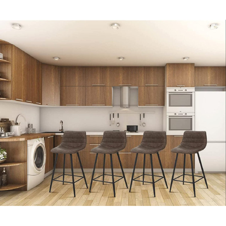 Industrial PU Bar Stools Set Of 2,Modern Leather Kitchen Breakfast Bar  Chairs With Back For Home,Pub,Kitchen,Coffee Cub (Grey, 2 PCS)